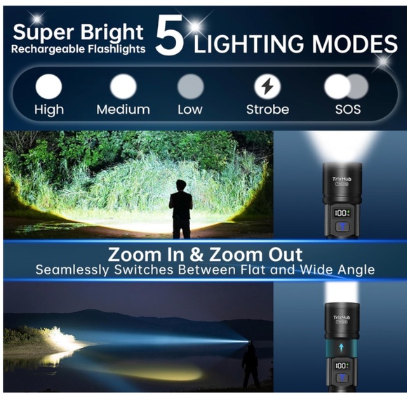 T401 (2 PACK) NEW Ultra Bright Long Range Tactical Flashlight Rechargeable - Picture 3 of 6